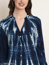 Blue white rayon slub shirt, printed net, long sleeves, versatile casual wear from India