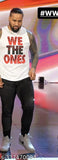 White polyester WWE Bloodline t-shirt featuring Ron Brando Roman Reign design, ideal for men and boys. Striped pattern, short sleeves. Premium quality, machine washable