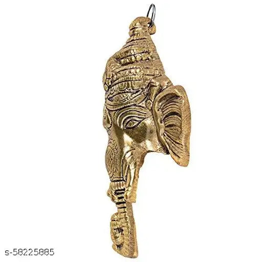 Gold plated Ganesh idol wall decor, handcrafted Indian art for home tranquility, unique gift item (12 x 17 x 2 cm)