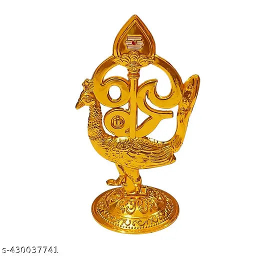 Gold peacock religious idol, ideal for car dashboard, pooja room, office, home decor, or gift