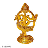 Gold peacock religious idol, ideal for car dashboard, pooja room, office, home decor, or gift