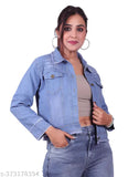 Light Blue Washed Denim Women's 3/4 Sleeve Distressed Jacket, pocket detail, stretch fitted denim outwear