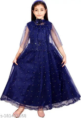 Embellished net dress for girl and baby, three-quarter sleeve style in various sizes (3-4, 4-5, 5-6, 6-7, 7-8, 8-9, 9-10, 10-11, 11-12) from India