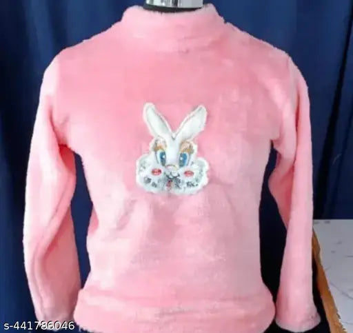 Woolen latest far bunny jacket for kids aged 10-16, solid pattern
