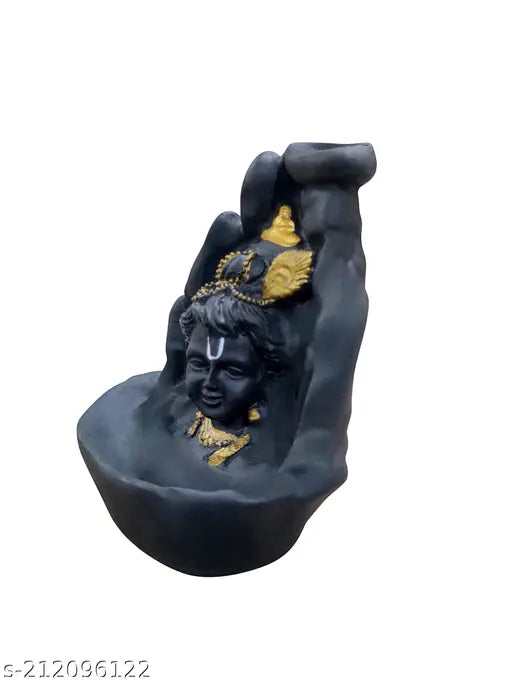 Polyresin Krishna backflow fountain incense holder, decorative showpiece with 10 cones on display