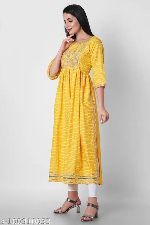 Rayon anarkali kurti with printed combo, three-quarter sleeves for women, India origin