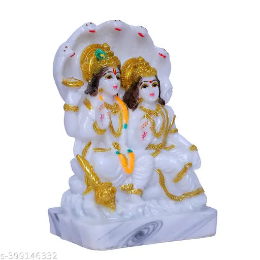 Marble finish Laxmi Vishnu statue, intricately detailed god idol, 6cmx9cmx14cm, made in India