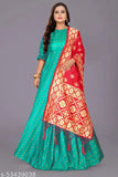 Silk SkyBlue TS Mina gown with jacquard dupatta, free size, long sleeves, solid pattern