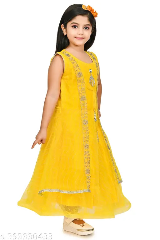 Embroidered net sleeveless gown for dress (2-3 to 12-13 years), Indian handcrafted party wear