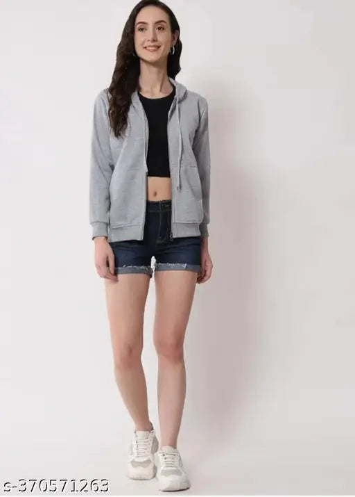 Fleece women's jacket by Aarchangel fashion, solid color, long sleeves - S (11in bust, 24in length), India