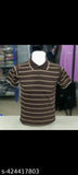 Striped cotton short sleeves, Indian-origin men's t-shirt with net pattern