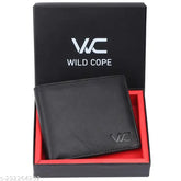 Black leather men's wallet, 100% genuine, RFID protected, 2 compartments, solid pattern