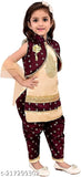 Silk festival dress for girl with Aari work and checked dupatta, semi-stitched, available in various sizes from 1-14 years