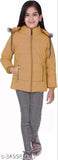 Yellow polycotton long sleeve girls zip jacket, self-design net pattern for kids fashion
