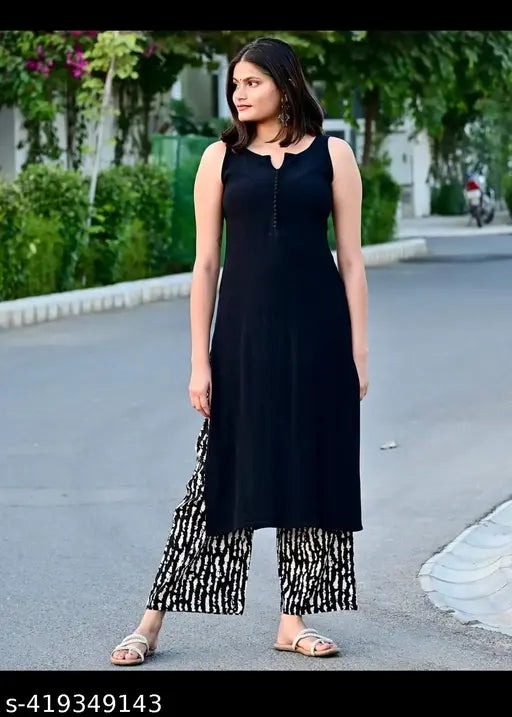 Rayon straight kurta sets, solid color palazzo bottomwear for Indian fashion, M-XXL sizes