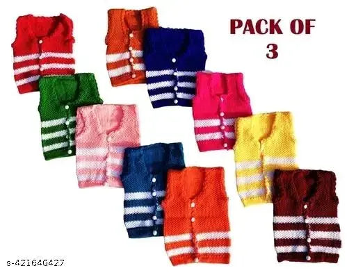 Multicolor woolen sleeveless kids sweater combo pack 3 - self-designed winterwear from India