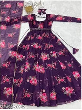 Georgette Floral Print Anarkali Kurta with Dupatta, three-quarter sleeves, India-origin women's ethnic wear