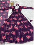 Georgette Floral Print Anarkali Kurta with Dupatta, three-quarter sleeves, India-origin women's ethnic wear