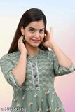 Mint Green Rayon Anarkali Dress, printed combo, three-quarter sleeves, for women, Indian origin