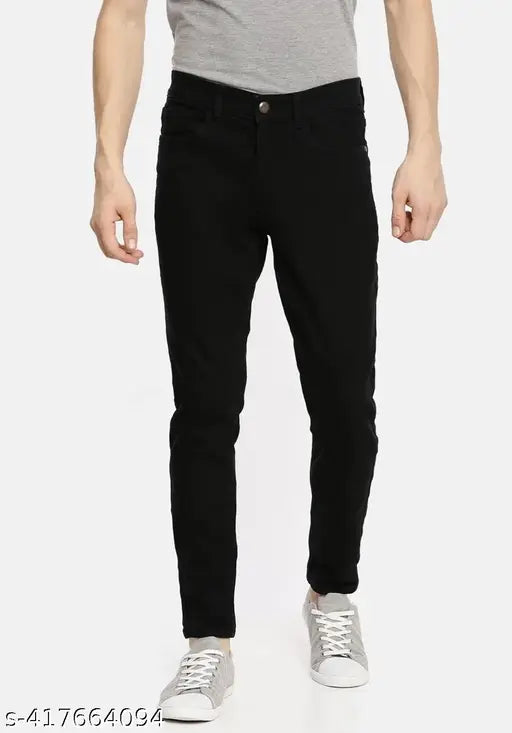 Stylish cotton mid-rise black jeans for men, slim fit with dyed/washed pattern - modern and trendy casual wear