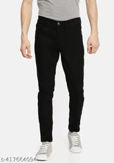 Stylish cotton mid-rise black jeans for men, slim fit with dyed/washed pattern - modern and trendy casual wear