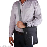 Black polyester sling bag, cross body style. Sleek and durable accessory for daily use. Solid net pattern, free size (9x7x3 inches). Made in India