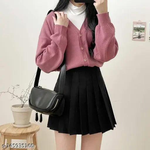 Cotton high-waisted plaid mini skirt for girls/women, solid net pattern, A-line skater style tennis uniform