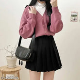 Cotton high-waisted plaid mini skirt for girls/women, solid net pattern, A-line skater style tennis uniform