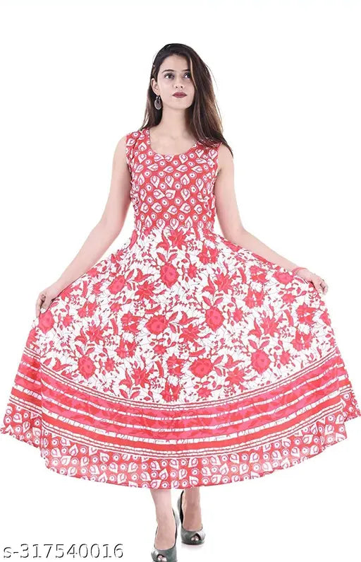 Beautiful sleevesless cotton dress (M, L, XL, XXL, Free Size) by EBENEZER TEXTILE - Indian printed cotton gown for women