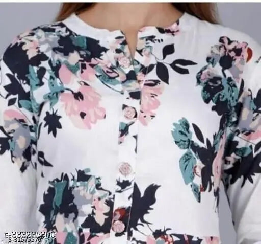 Rayon printed Anarkali gown with three-quarter sleeves, M size (bust 40in, length 48in), Indian fashion for women