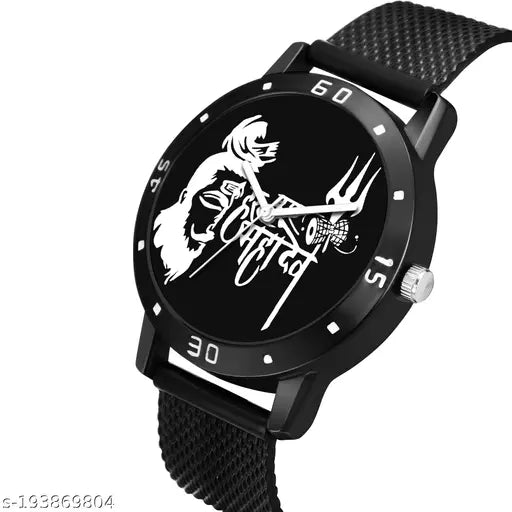 Black stainless steel analog quartz watch for men and boys, featuring an oval case with Pu strap and round dial design. Ideal for formal occasions or everyday wear. New model under 100 rupees