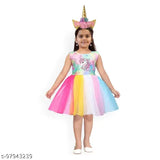 Rainbow net frock for girls, embellished unicorn design, Indian-made