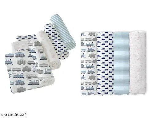 Organic cotton muslin swaddles (pck of 4) - Premium, multipurpose, striped net for newborns - Brand Cotonex