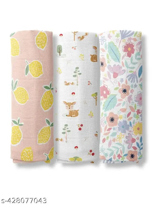 Citrus Groove Collection: 3 x 100cm x 100cm Cotton Muslin Swaddlers - Breathable, versatile, & skin-friendly for babies