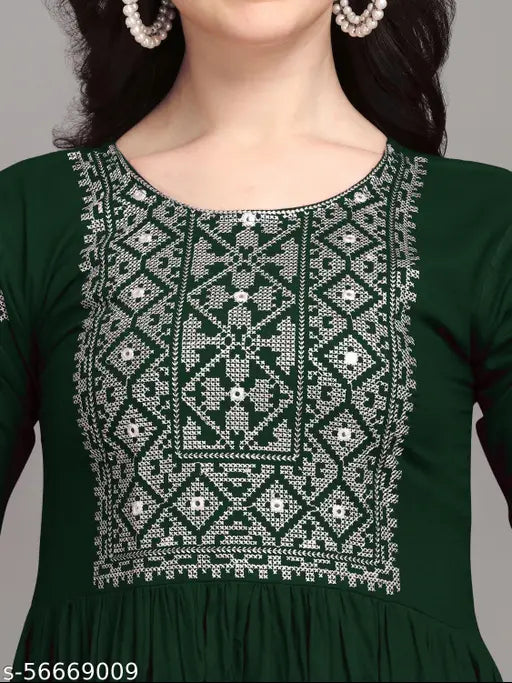 Rayon embroidered three-quarter sleeve kurti, S-XXL sizes. Stylish Indian kurta by FashTown