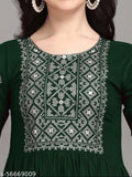 Rayon embroidered three-quarter sleeve kurti, S-XXL sizes. Stylish Indian kurta by FashTown