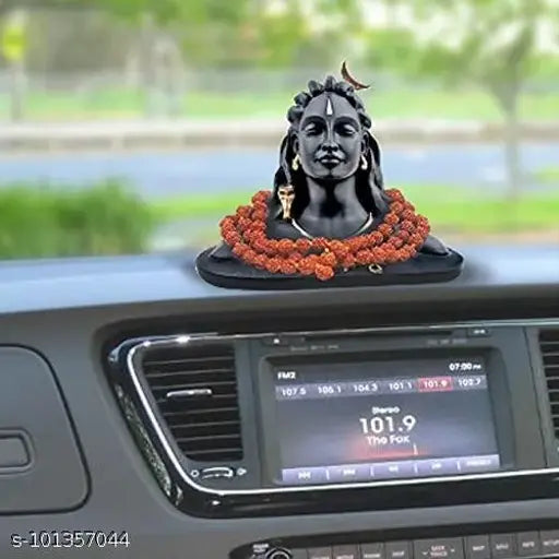 Solid Adiyogi statue, Pooja decor for home/office, handcrafted in India, 112-feet replica, five-faced Rudraksha mala included