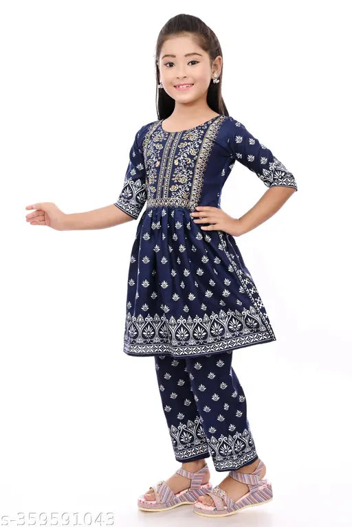 Rayon Festive Nyra A-line top with Palazzo pants for girls, vibrant print, Indian ethnic fashion