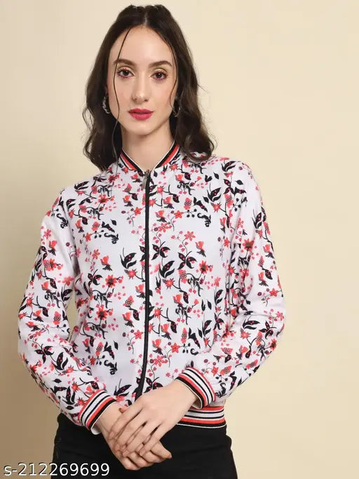 Fleece-lined women's winter jacket with printed net design, long sleeves, size S (34in bust, 25in length)