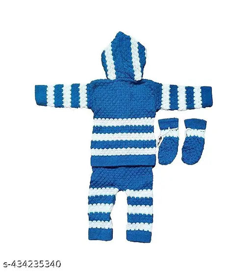 New born baby striped woolen sweater pyjama set for kids, handmade in India