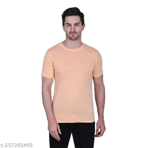 Peach solid cotton D Men's regular fit T-shirt, perfect for Indian summer, BIO-Washed premium quality, comfortable and breathable