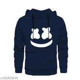Blue printed unisex hooded sweatshirt with smiley two design, long sleeves, cotton fabric for winter wear