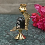 Black brass Shivling statue, ornate Shiv lingam with Kalash stand, traditional Hindu pooja accessory