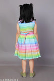 Pure cotton rainbow printed frock for girls, sleeveless and pleated design, India origin