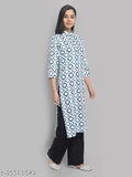 Cotton katha-worked kurta palazzo suit set, printed net pattern, three-quarter sleeves, pack of 2 (L: bust size 40in), Indian ethnic wear