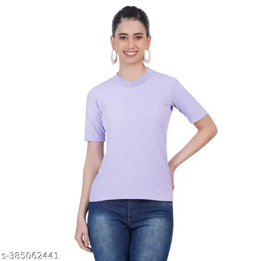 Tanushk women's purple cotton blend round neck half sleeve regular fit T-shirt - perfect for casual wear, Indian origin