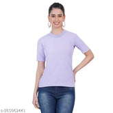 Tanushk women's purple cotton blend round neck half sleeve regular fit T-shirt - perfect for casual wear, Indian origin