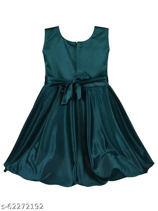 Green lycra frock dress by Silver Kraft, embroidered net pattern, sleeveless, 3-6 months size, India origin
