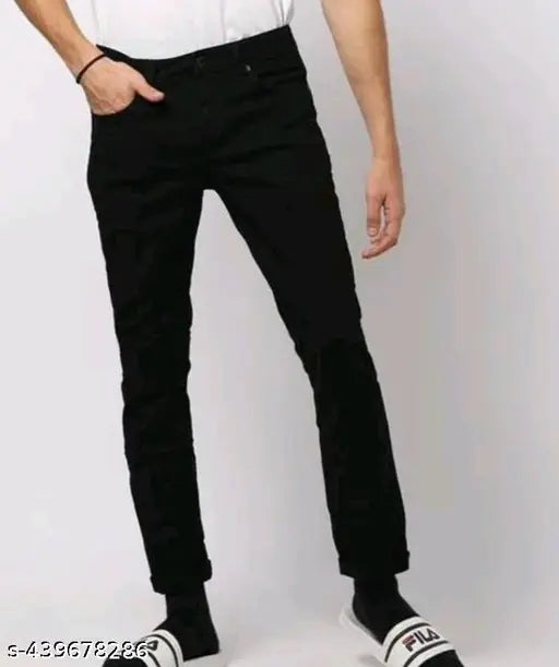 Black denim men's jeans, regular fit, solid pattern, high-quality cotton blend, comfortable and stylish, perfect for any occasion