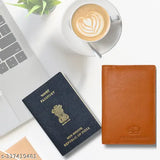 Genuine leather passport cover for men and women, high-quality brown or black bifold/trifold design with coin pocket. Slim fit, RFID blocking, stylish accessory for casual or formal occasions. Made in India
